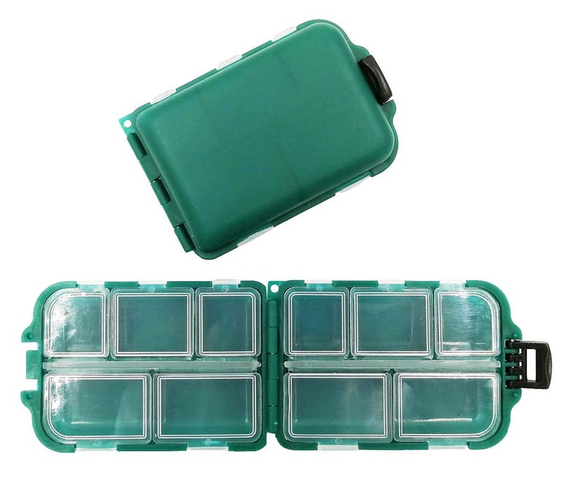 Drchoer 2x Small Hard Fishing Tackle Box Portable Case Hooks Lure Baits Storage Box Containers For Storing Swivels Jigs Hooks Sinker,10 Compartments (Green) - Image 1